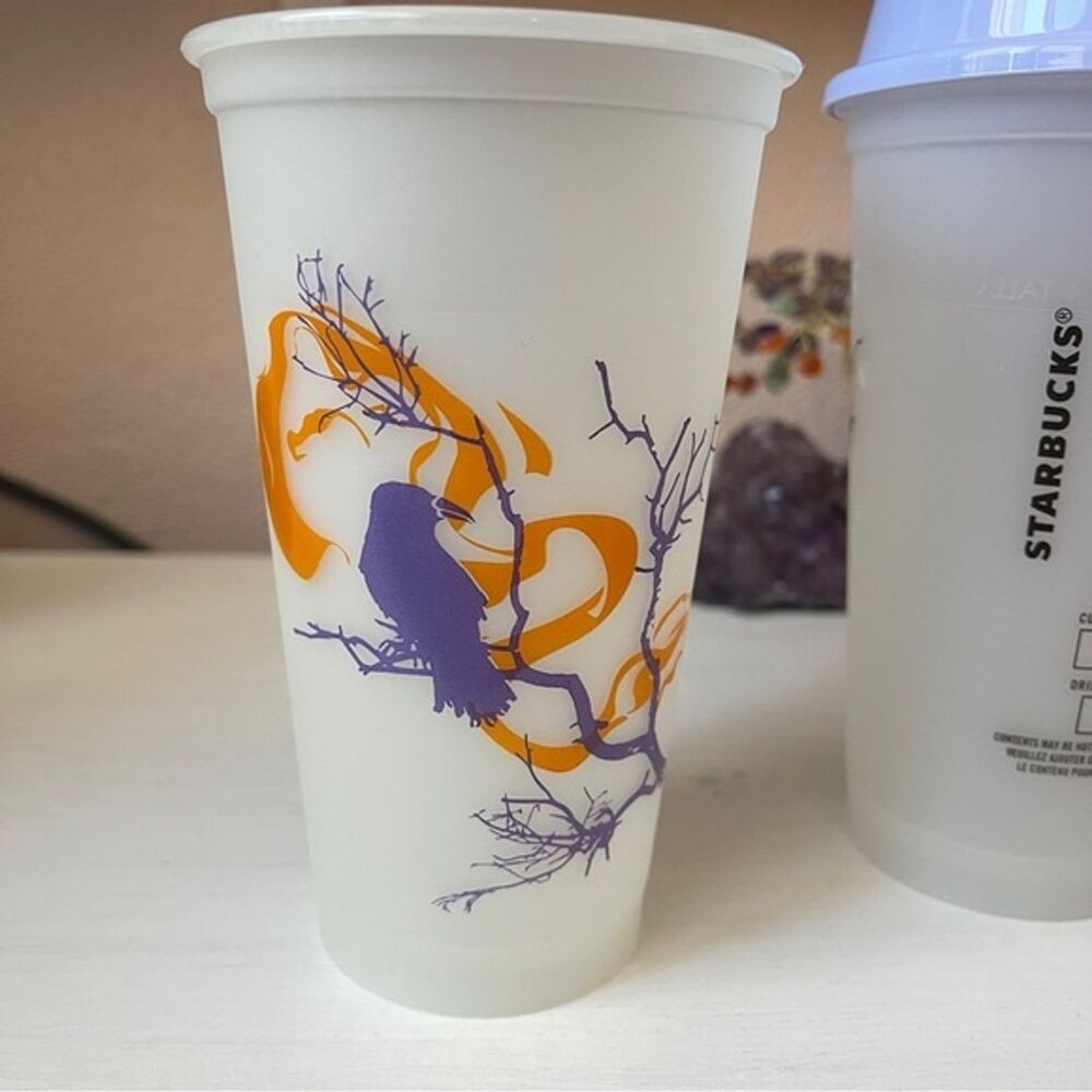 3 Starbucks Halloween Glow In The Dark Cups Reusable With Lids - Picture 4 of 8